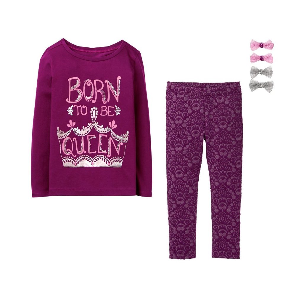 NEW Gymboree FAIRYTALE FOREST 3pc Set QUEEN Tee, Leggings, Bow Hair Clips
